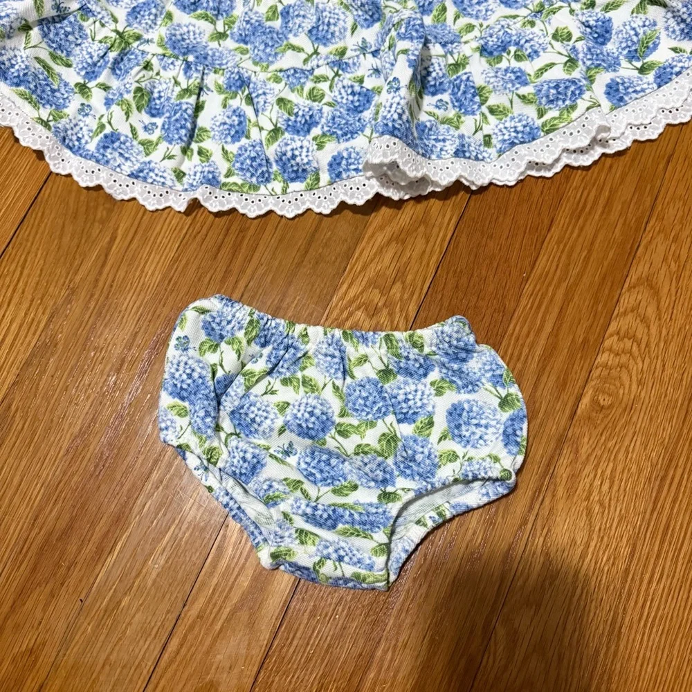 Ralph Lauren Baby Blue Hydrangea Print Dress with Bloomers